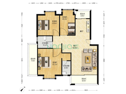 富城山庄 3室1厅2卫 124平方