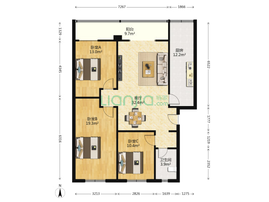 锦江家园 3室1厅1卫 107平方