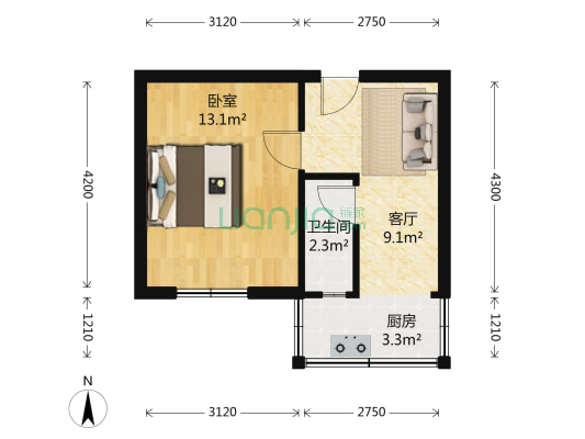 化纤宿舍(颐宏路) 1室1厅1卫 33平方