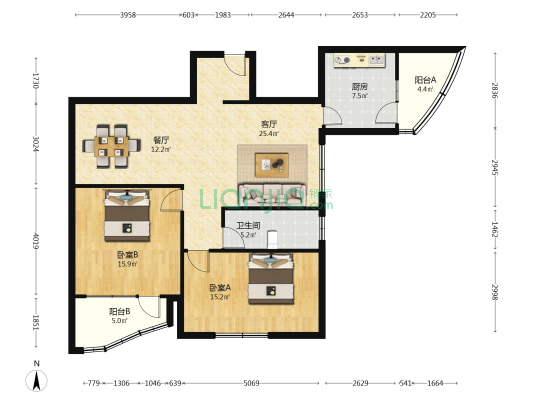 茂名大厦 2室2厅1卫 135平方