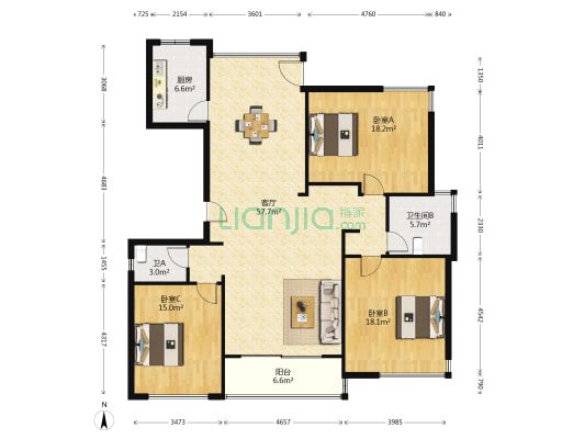 金色水岸 3室1厅2卫 165平方