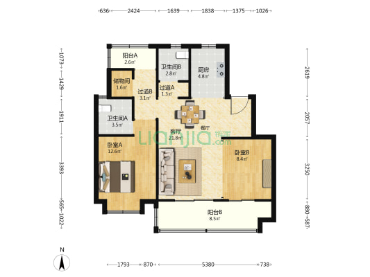 北麓雅院 2室1厅2卫 94平方