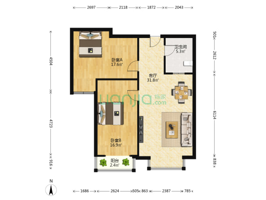 水尚嘉苑 2室1厅1卫 95平方