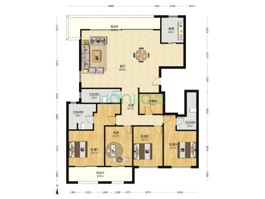 暨阳府 4室1厅3卫 209平方