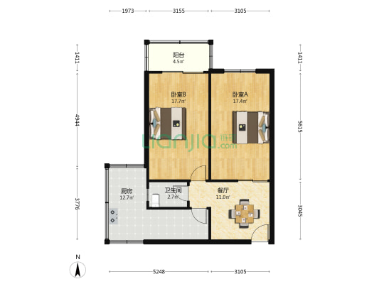 西彩小区6号院 2室1厅1卫 73平方