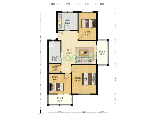 益乐路58号 3室1厅1卫 90平方