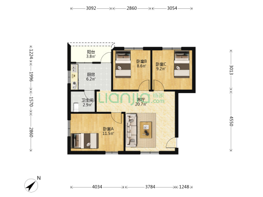 锦绣二村 3室1厅1卫 81平方