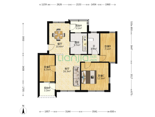 祝家桥村 3室2厅1卫 83平方