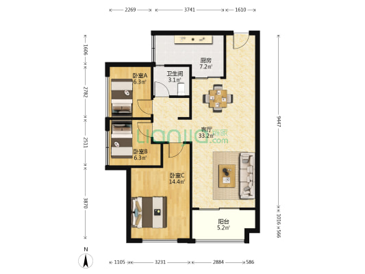 中海凯旋城凯旋华府 3室1厅1卫 89平方