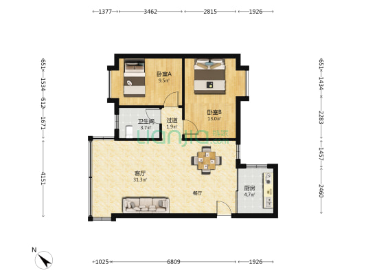 日东花园 2室1厅1卫 74平方