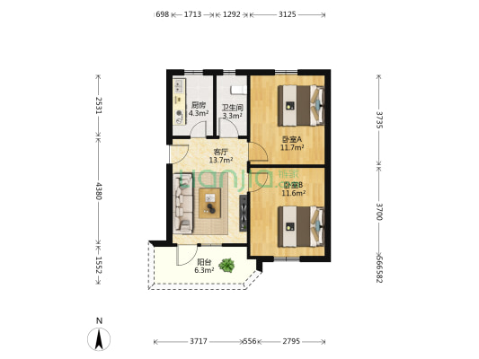 城西一里 2室1厅1卫 65平方
