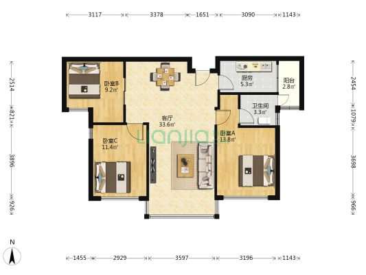 省建院·江雅园 3室1厅1卫 97平方