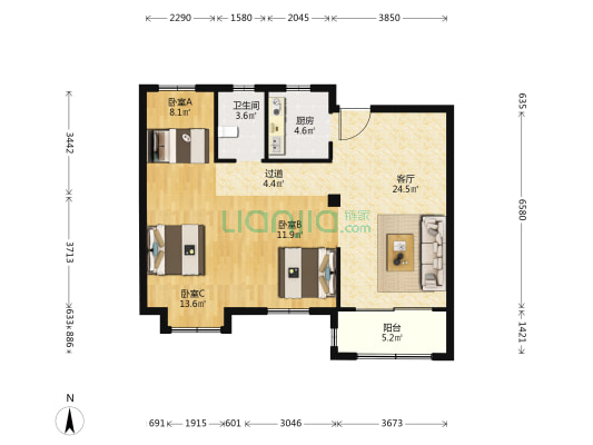 碧瑶樾府 3室1厅1卫 99平方