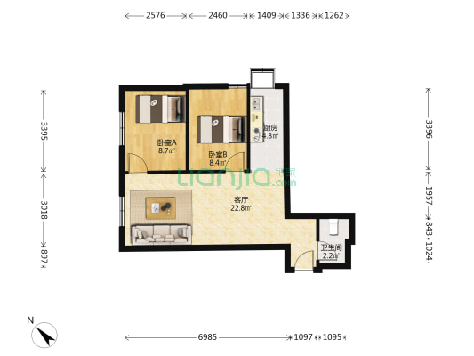 六合公寓 2室1厅1卫 59平方