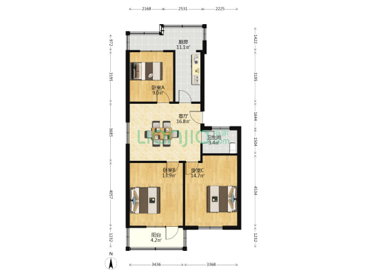 马鞍山路66号 3室1厅1卫 84平方
