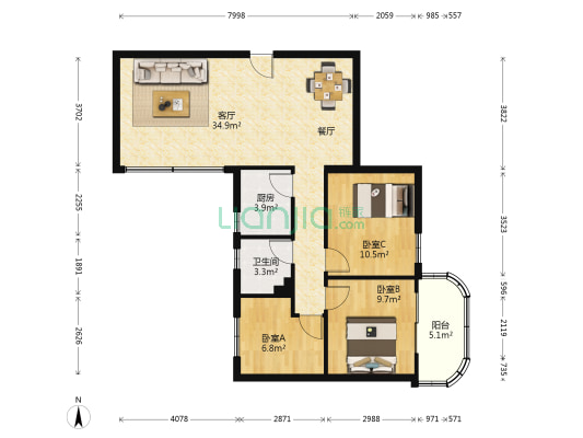 华师大学宿舍高教新村 3室1厅1卫 103平方