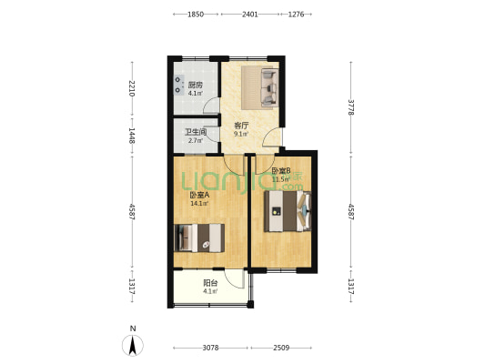 内电社区 2室1厅1卫 55平方