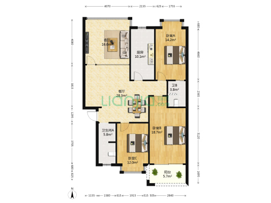滨江阁 3室2厅2卫 125平方