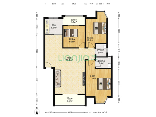 景观花都 3室1厅2卫 106平方