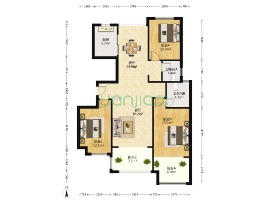 东方盛悦 3室2厅2卫 120平方