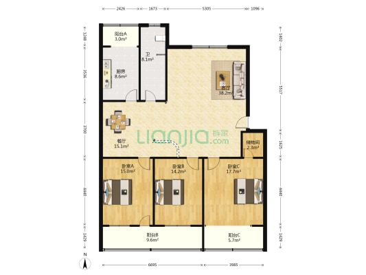 金烟小区 3室2厅1卫 150平方