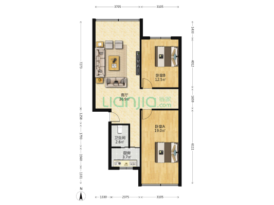 向阳路大院13号 2室1厅1卫 93平方