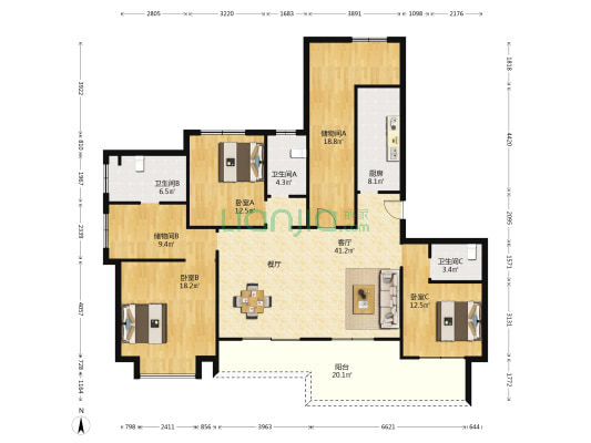 名门紫园乐园 3室1厅3卫 164平方