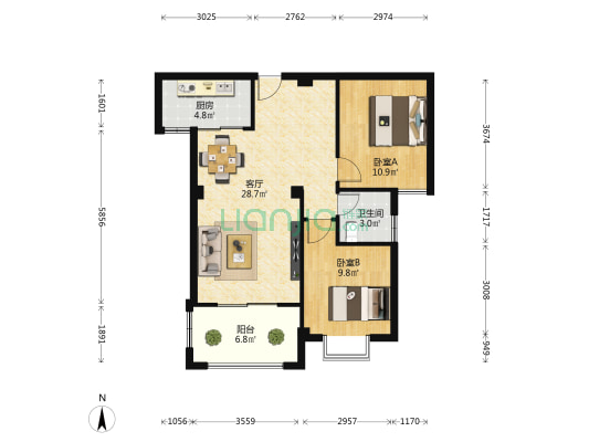 公园东路 2室1厅1卫 82平方