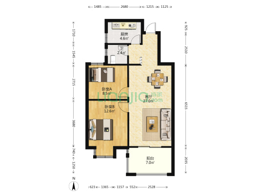 四里河畔D区 2室1厅1卫 81平方