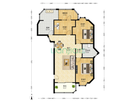 新秀村南区 3室1厅1卫 106平方