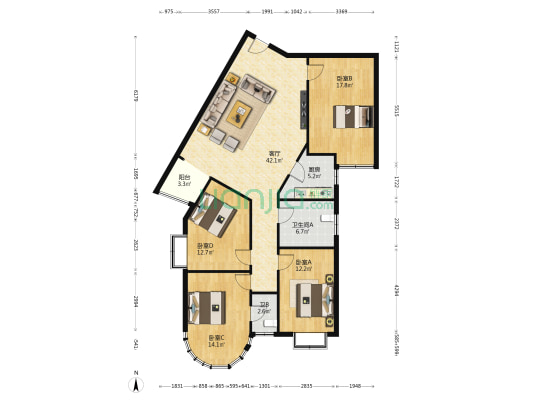 长沙市金霞小区 4室1厅2卫 148平方