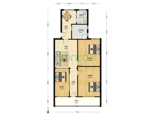 盐业公司宿舍 3室2厅1卫 118平方