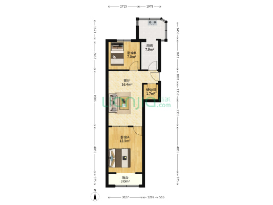 23号院 2室1厅0卫 64平方