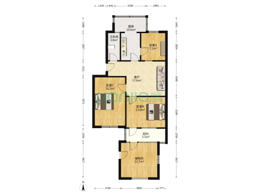 红专一街1号院 3室1厅1卫 84平方