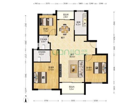 百曲和苑 3室1厅2卫 133平方
