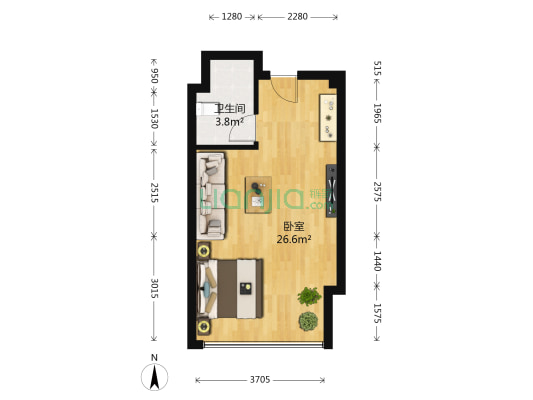 置贤大厦 1室0厅1卫 47平方