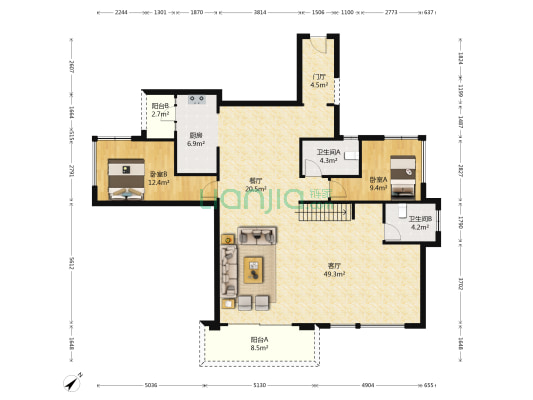 保利堂悦 2室2厅2卫 151平方