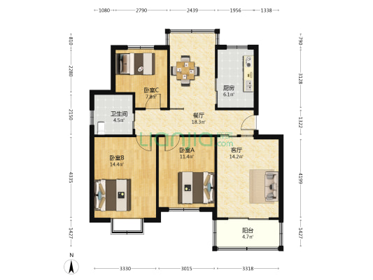 长远新村 3室2厅1卫 102平方