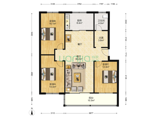 教师公寓 3室1厅1卫 138平方