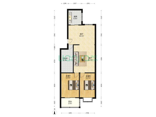 树脂厂高层 2室2厅1卫 106平方