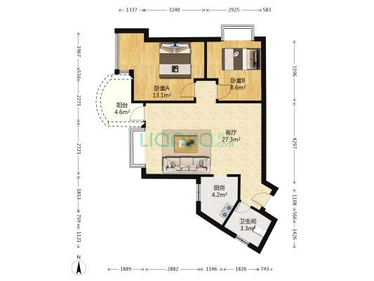新城馨苑 2室1厅1卫 74平方