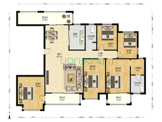 福祥家园 5室1厅2卫 181平方