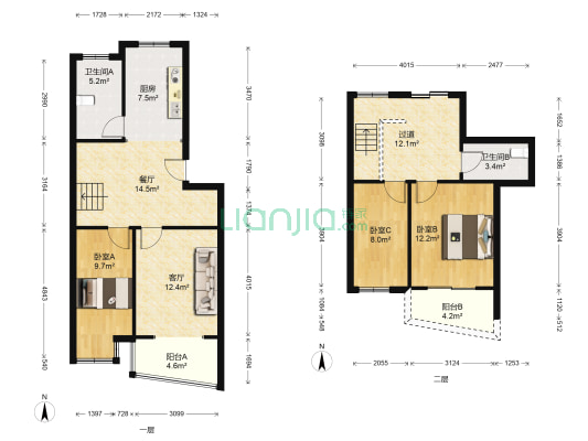 克明花园 3室2厅2卫 69平方
