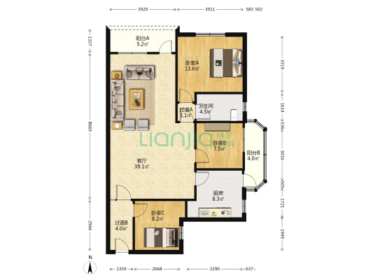 供销大厦 3室1厅1卫 127平方