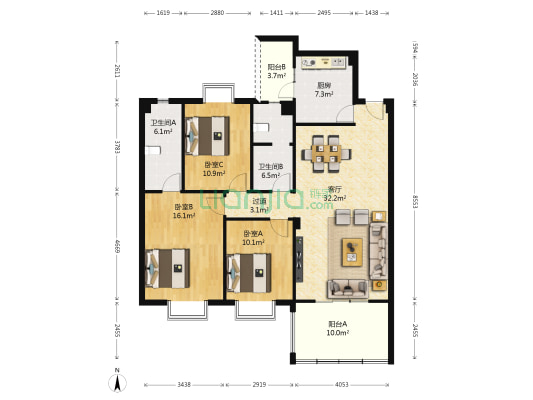 香格里拉花园 3室1厅2卫 120平方