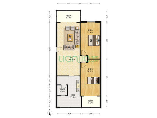 西城公寓 2室1厅1卫 116平方
