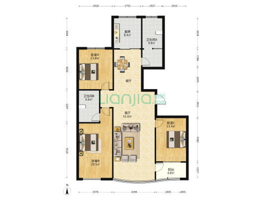 融发嘉苑 3室1厅2卫 167平方