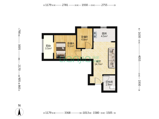 汇大国际 2室1厅1卫 62平方