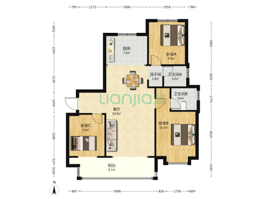 嘉州锦悦府 3室1厅3卫 130平方