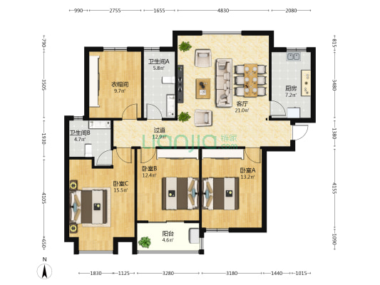 溪秀苑 3室1厅2卫 137平方